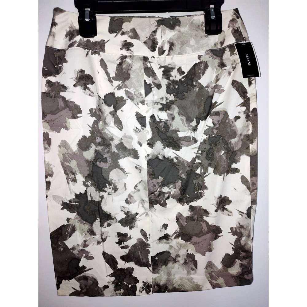Alfani Womens Grey White Abstract Floral Pencil Skirt Cotton Stretch Size 6 NEW - Picture 2 of 5